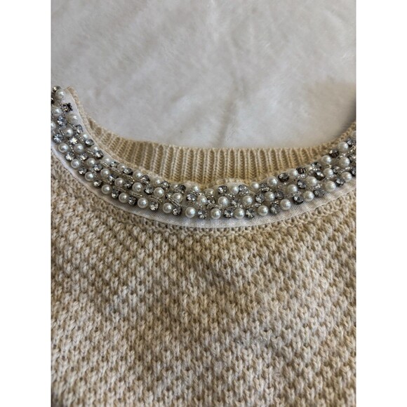 Mia Maddison Sweater - Beige Jeweled Neckline Open Back. Small/Petite - Picture 3 of 9